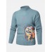 Mens Cartoon Cat   Ethnic Style Character Pattern High Neck Knitted Pullover Sweaters