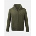 Mens Solid Color Cable Knitting Zipper Long Sleeve Warm Cardigans