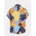 Men Patchwork Geometric Soft Breathable All Matched Skin Friendly Shirts