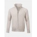 Mens Solid Color Cable Knitting Zipper Long Sleeve Warm Cardigans