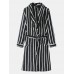 Mens Basic Striped Print Flannel Winter Thick Mid  Length Home Lounge Robes