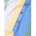 Men Rainbow Striped Print Half Buttons Soft All Matched Skin Friendly Shirts