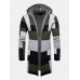 Mens Colorblock Knitted Long Sleeve Mid  Length Hooded Sweater Cardigans