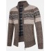 Mens Zip Front Vintage Pattern Knitted Casual Cardigans With Slant Pocket