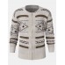 Mens Ethnic Print Zipper Knitted Casual Slim Fit Long Sleeve Cardigan Sweater