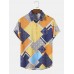 Men Patchwork Geometric Soft Breathable All Matched Skin Friendly Shirts