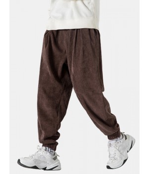 Mens Corduroy Texture Pocket Casual Beam Feet Pants