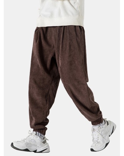 Mens Corduroy Texture Pocket Casual Beam Feet Pants