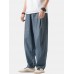 Mens Solid Color Cotton Relaxed Fit Basic Drawstring Pants With Pocket