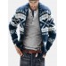 Mens Tribal Pattern Knitted Baseball Collar Vintage Sweater Cardigans