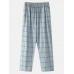 Mens Grid Letter Print Revere Collar Cotton Comfy Pajamas Sets With Pocket