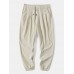 Men Solid Corduroy Drawstring Elastic Waist Ankle Length Pants