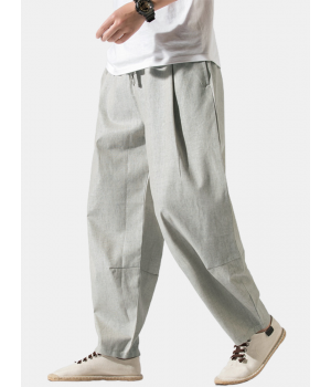 Mens Solid Color Cotton Relaxed Fit Basic Drawstring Pants With Pocket