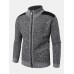 Mens Patchwork Zip Front Knit Patched Sleeve Warm Cardigans