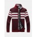 Mens Knitted Stripe Zip Front Stand Collar Casual Warm Cardigans