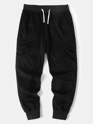 Men Corduroy patchwork Pocket Loose Cargo Sweatpants