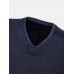 Mens Basic Solid Color V  Neck Knitted Casual Long Sleeve Sweater