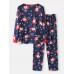 Mens Cartoon Santa Claus Print O  Neck Loose Pants Comfy Home Pajamas Set