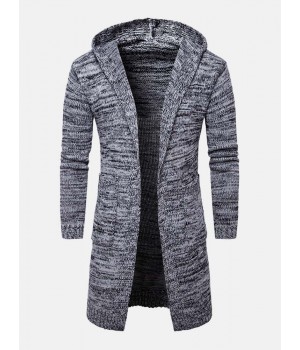 Mens Knitted Long Sleeve Side Pocket Mid  Length Sweater Cardigans