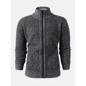 Mensa Stand Collar Zipper Knitted Thick Casual Cardigan Sweater