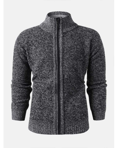 Mensa Stand Collar Zipper Knitted Thick Casual Cardigan Sweater