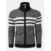 Mens Knitted Stripe Zip Front Stand Collar Casual Warm Cardigans