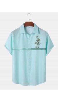 Men Palm Tree Stitching Front Button Soft Breathable All Matched Skin Friendly Shirts