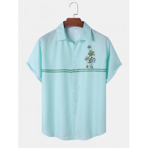 Men Palm Tree Stitching Front Button Soft Breathable All Matched Skin Friendly Shirts