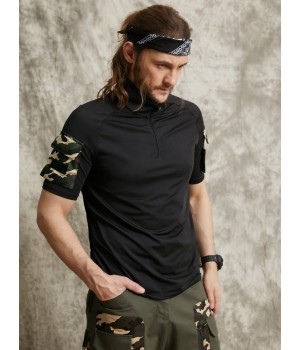 Men Camo Double Pocket Velcros Details Casual Skin Friendly Short Sleeve T  Shirt