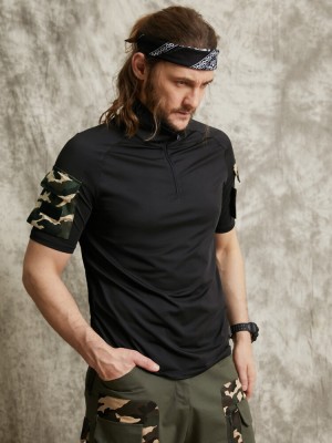 Men Camo Double Pocket Velcros Details Casual Skin Friendly Short Sleeve T  Shirt
