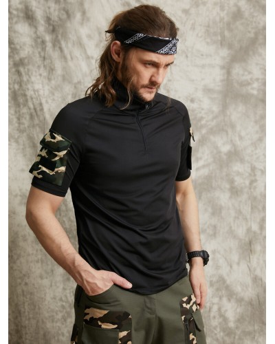 Men Camo Double Pocket Velcros Details Casual Skin Friendly Short Sleeve T  Shirt