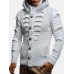 Mens Solid Color Long Sleeve Knitting Hooded Sweater Cardigans