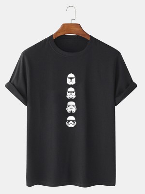 Men Helmet Print Short Sleeve Crew Neck Star Wars Casual T  shirts