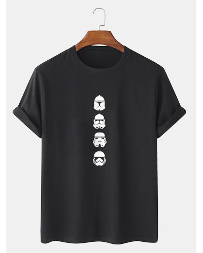 Men Helmet Print Short Sleeve Crew Neck Star Wars Casual T  shirts