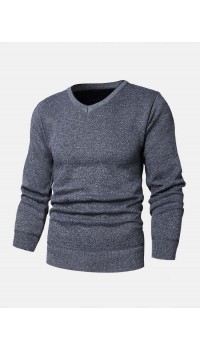 Mens Basic Solid Color V  Neck Knitted Casual Long Sleeve Sweater